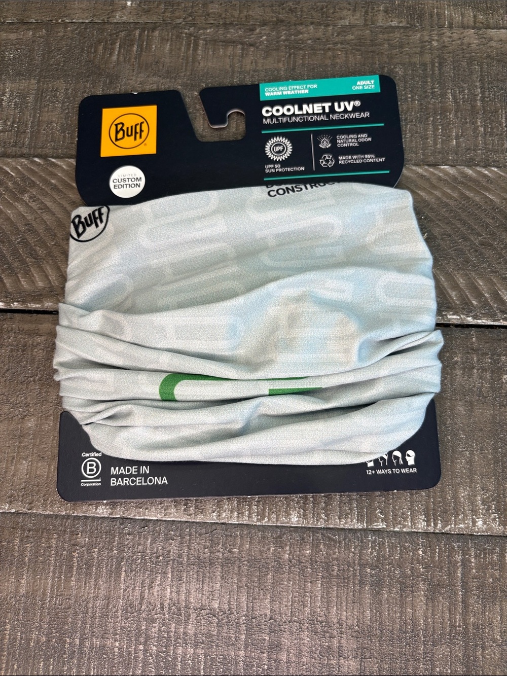 Buff CoolNet UV Multifunctional Neckwear — Light Gray with Green Accent